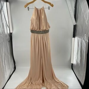 Aidan Mattox Metallic‎ Halter Beaded Maxi Length Formal Gown Dress